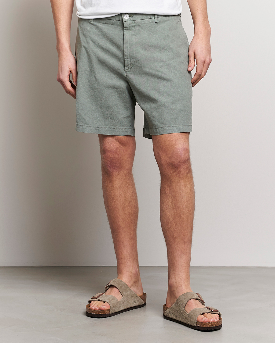 Mies | Chino-shortsit | BOSS BLACK | Karlos Cotton/Linen Shorts Open Green