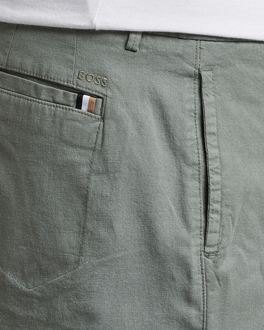 Mies | Shortsit | BOSS BLACK | Karlos Cotton/Linen Shorts Open Green