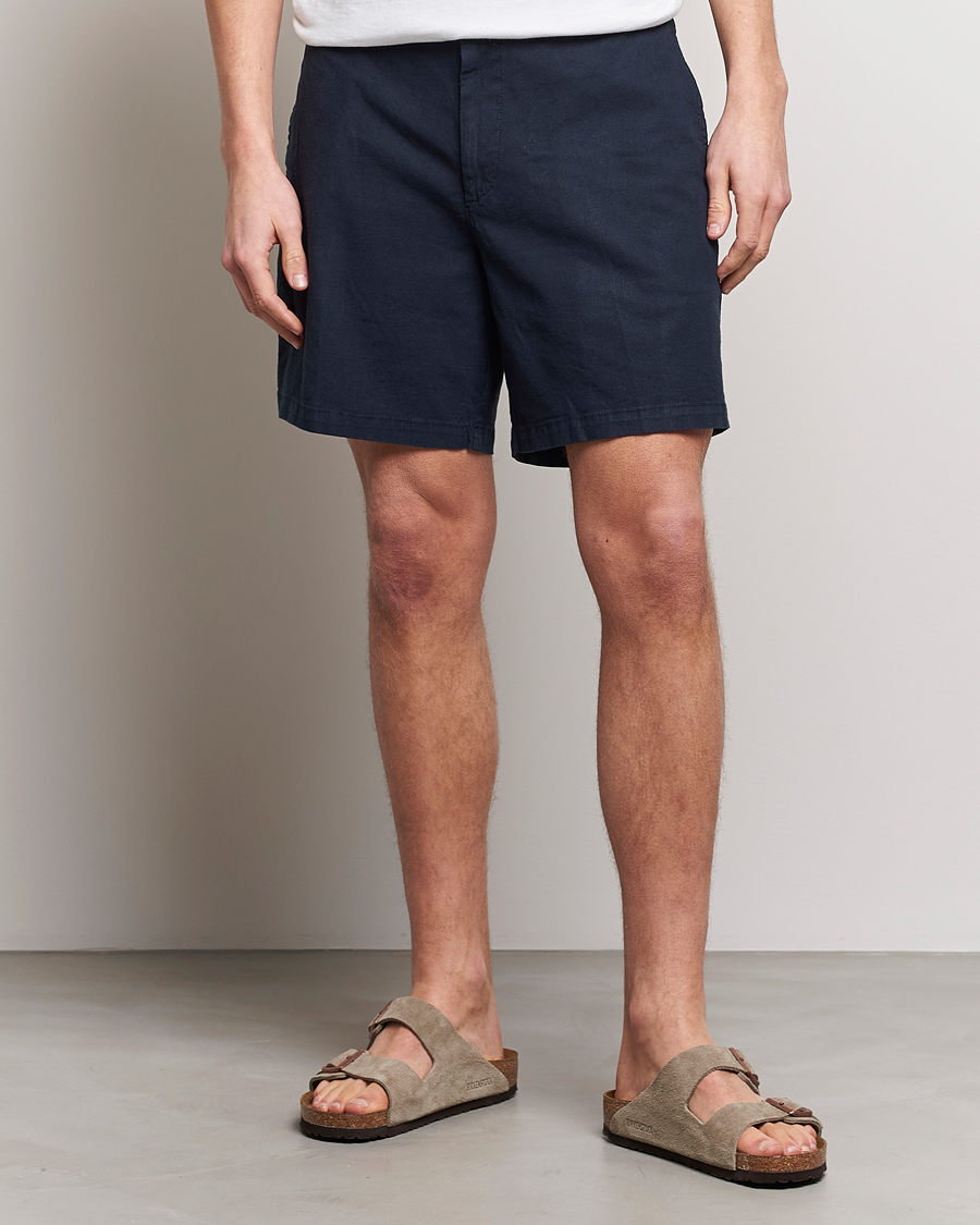 Mies | Chino-shortsit | BOSS BLACK | Karlos Cotton/Linen Shorts Dark Blue