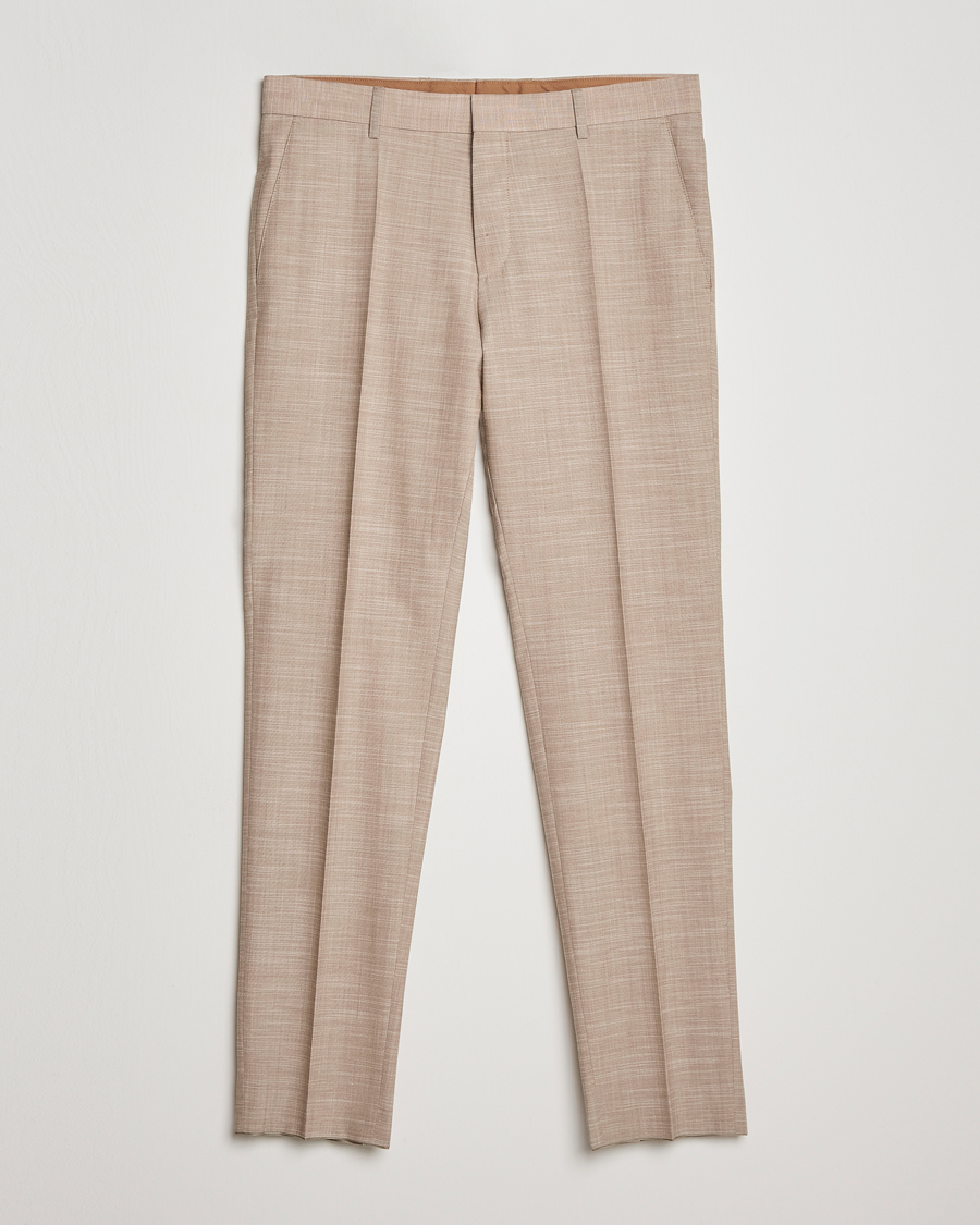 Mies | Housut | BOSS BLACK | Genius Wool/Cotton Pleated Trousers Light Beige