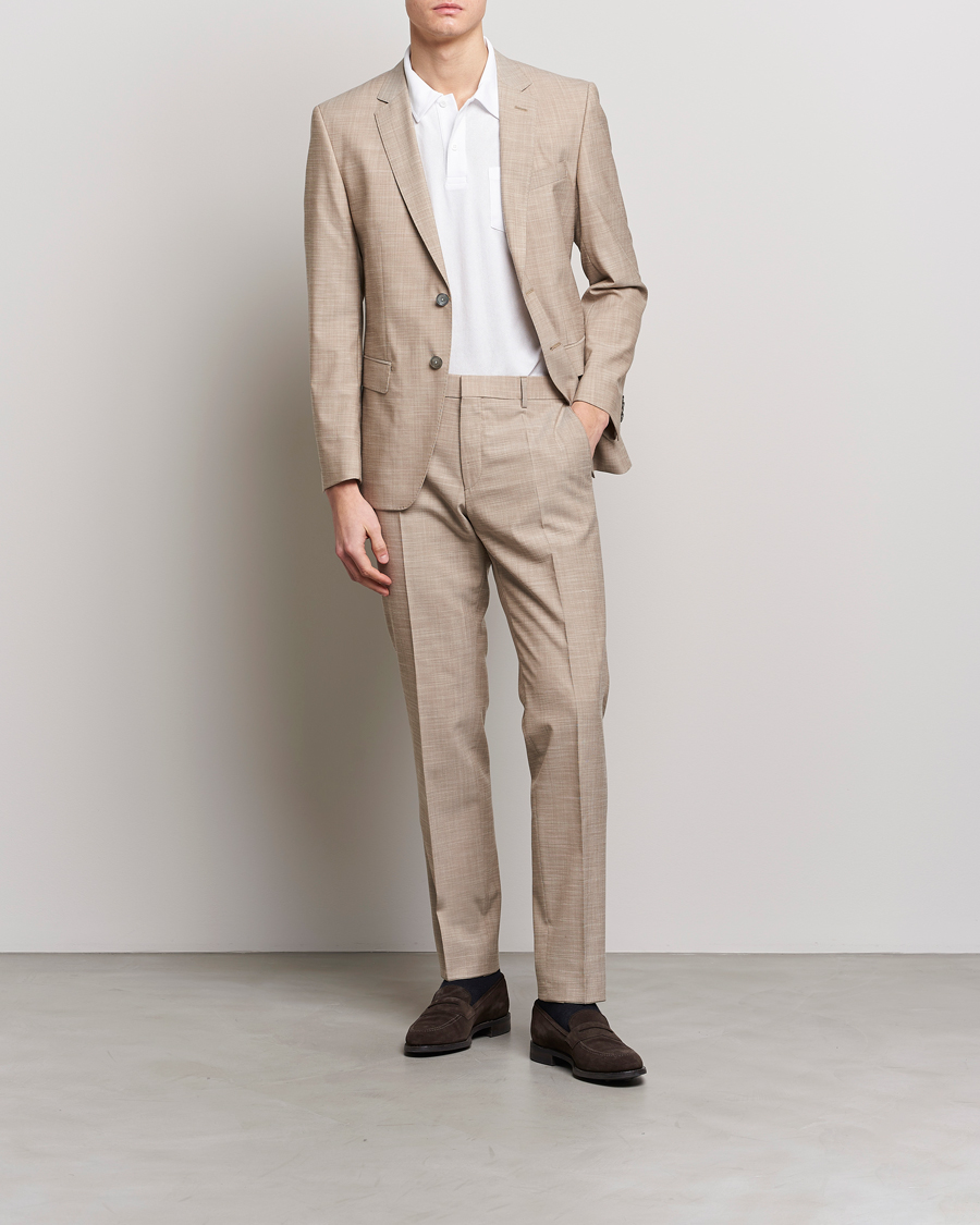Mies | Housut | BOSS BLACK | Genius Wool/Cotton Pleated Trousers Light Beige