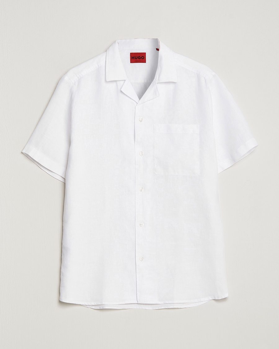 Mies | Kauluspaidat | HUGO | Ellino Short Sleeve Linen Shirt Open White