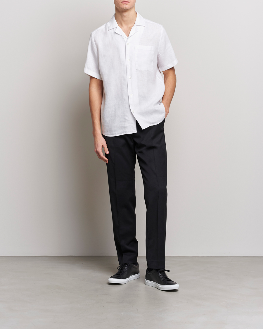 Mies | Kauluspaidat | HUGO | Ellino Short Sleeve Linen Shirt Open White