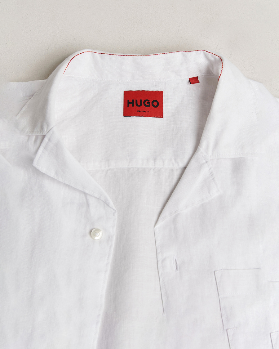 Mies | Kauluspaidat | HUGO | Ellino Short Sleeve Linen Shirt Open White