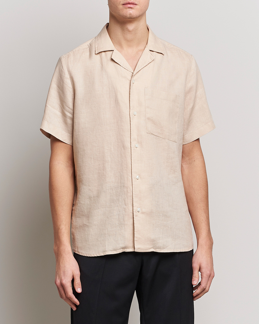 Mies | Kauluspaidat | HUGO | Ellino Linen Resort Collar Short Sleeve Shirt Beige