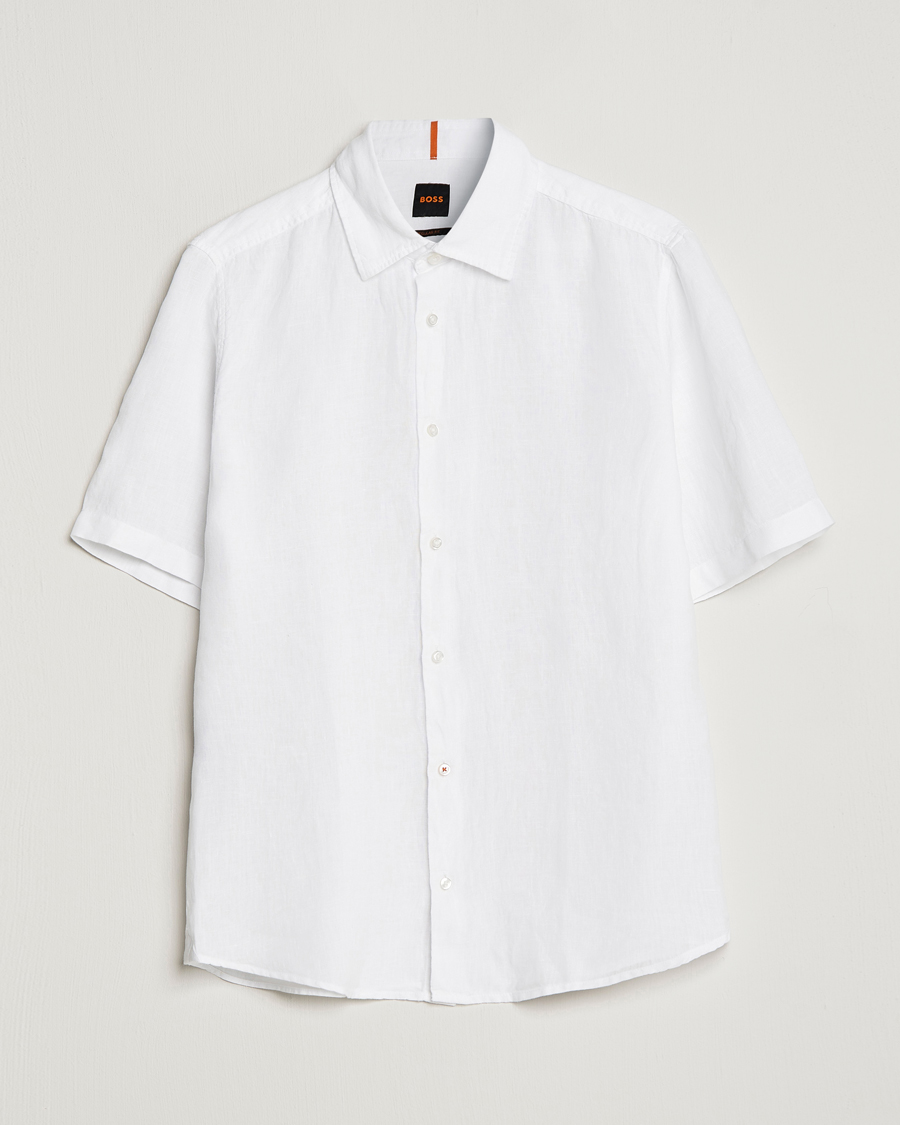 Mies | Kauluspaidat | BOSS ORANGE | Rash Linen Short Sleeve Shirt White