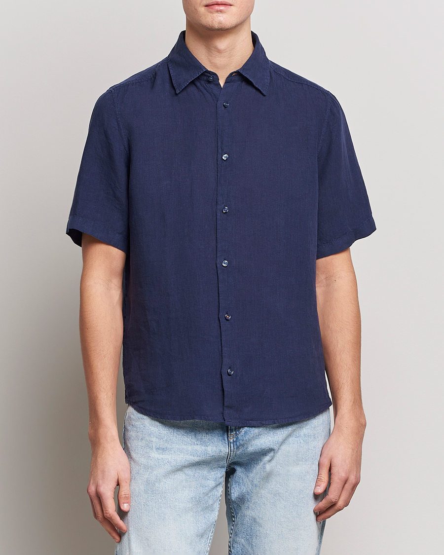 Mies | BOSS ORANGE | BOSS ORANGE | Rash Linen Short Sleeve Shirt Navy