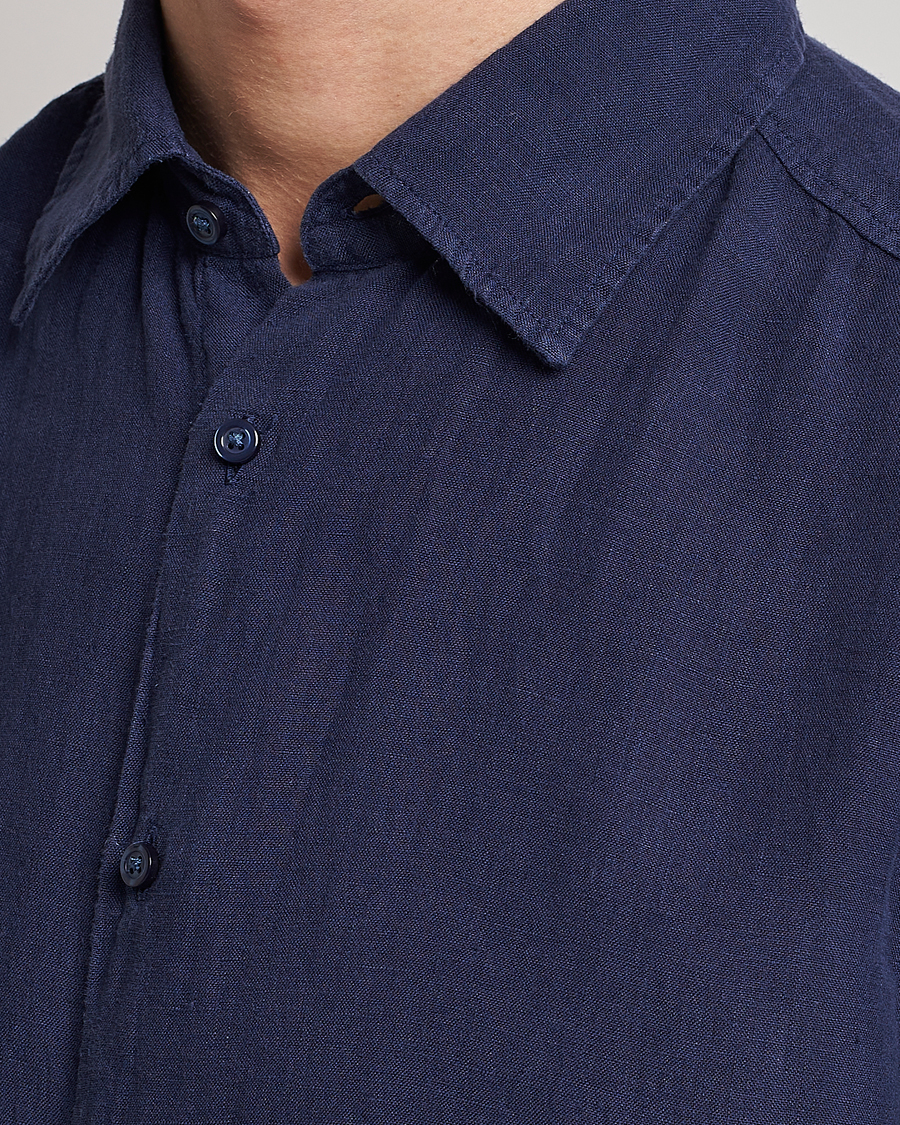 Mies | Kauluspaidat | BOSS ORANGE | Rash Linen Short Sleeve Shirt Navy