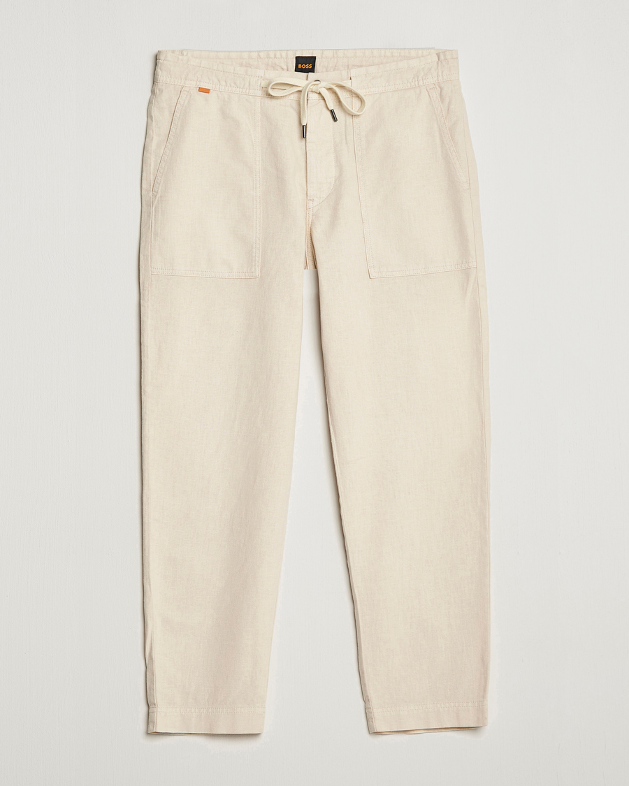 Mies | Housut | BOSS ORANGE | Sisla Cotton/Linen Drawstring Pants Light Beige