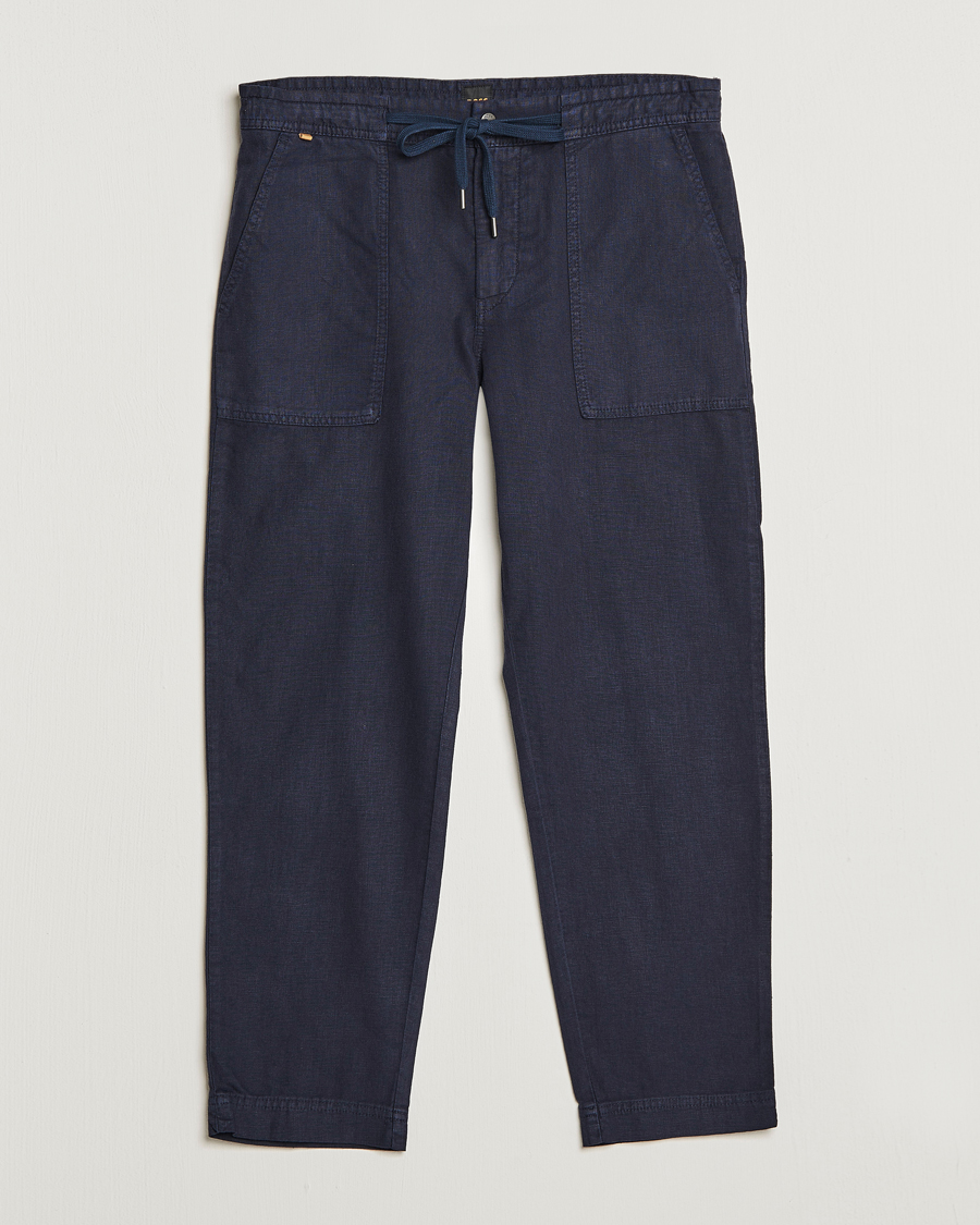 Mies | Housut | BOSS ORANGE | Sisla Cotton/Linen Drawstring Pants Dark Blue