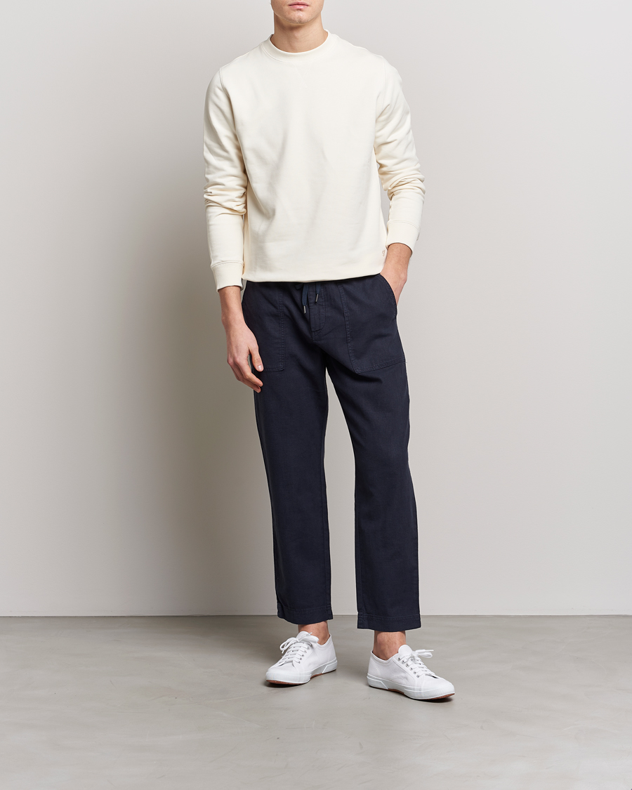 Mies | Housut | BOSS ORANGE | Sisla Cotton/Linen Drawstring Pants Dark Blue