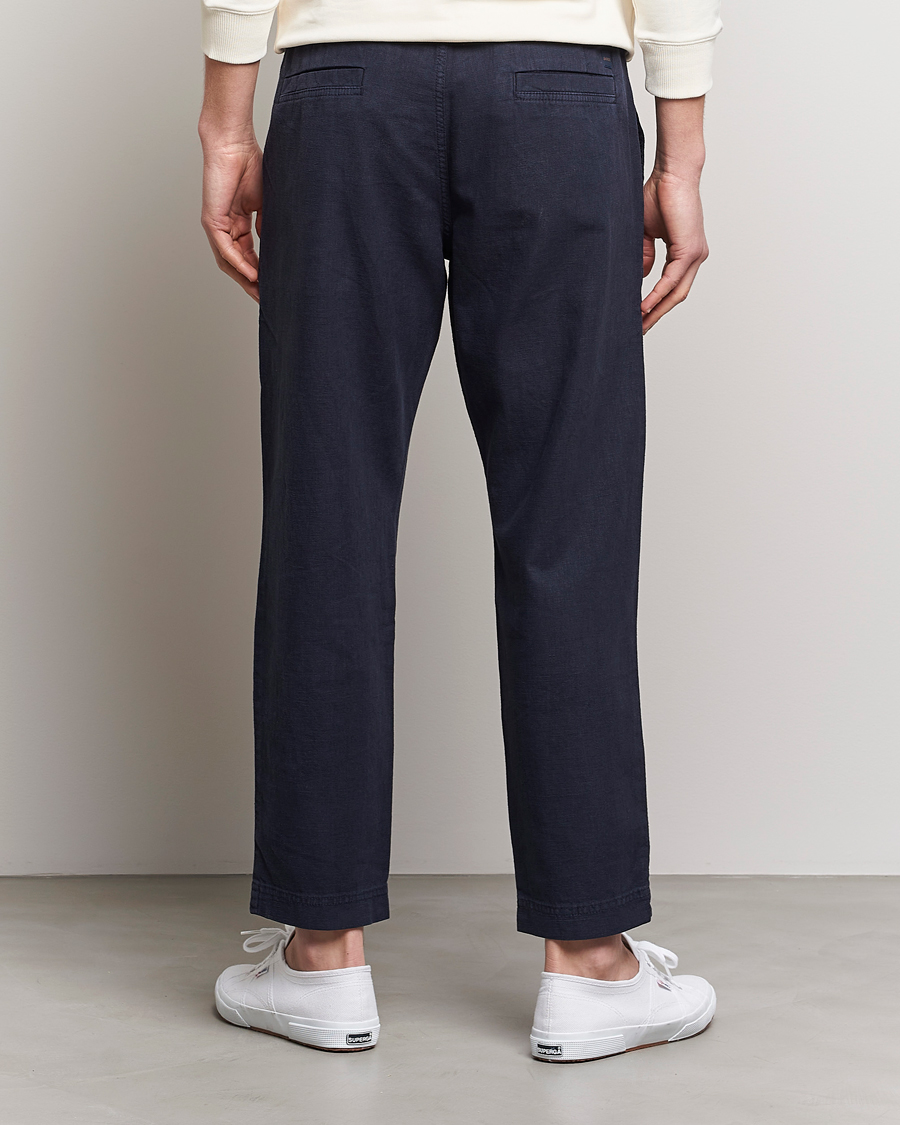 Mies | Housut | BOSS ORANGE | Sisla Cotton/Linen Drawstring Pants Dark Blue