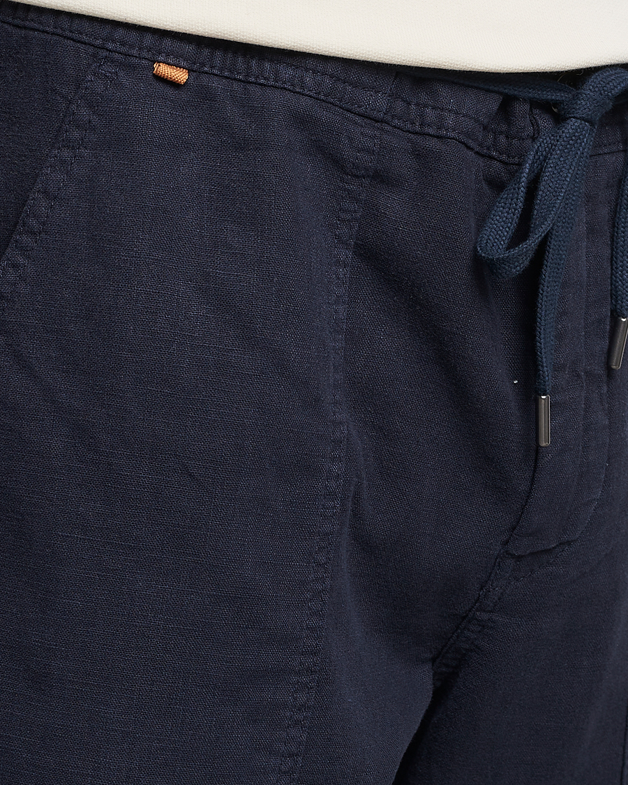 Mies | Housut | BOSS ORANGE | Sisla Cotton/Linen Drawstring Pants Dark Blue