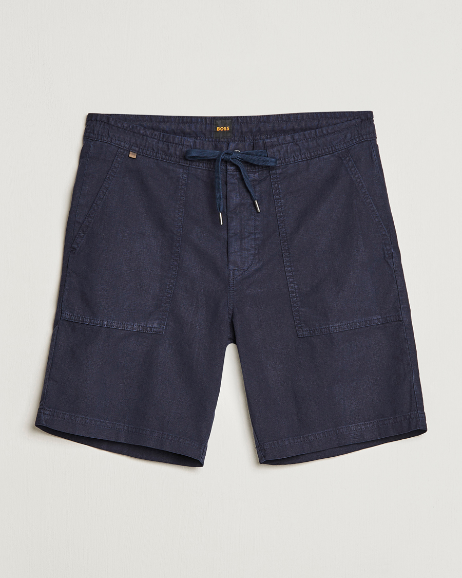 Mies | Shortsit | BOSS ORANGE | Sisla Cotton/Linen Drawstring Shorts Dark Blue