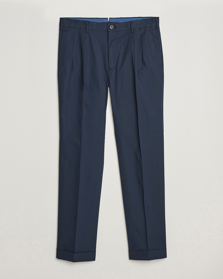 Mies | Housut | Incotex | Carrot Fit Popelino Lightweight Cotton Trousers Navy