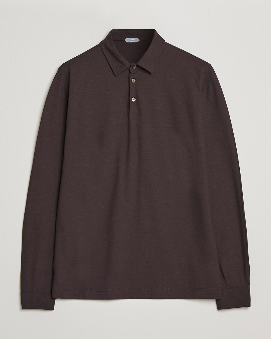 Mies | Puserot | Zanone | Ice Cotton Long Sleeve Polo Dark Brown