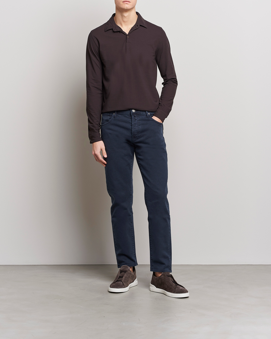 Mies | Puserot | Zanone | Ice Cotton Long Sleeve Polo Dark Brown