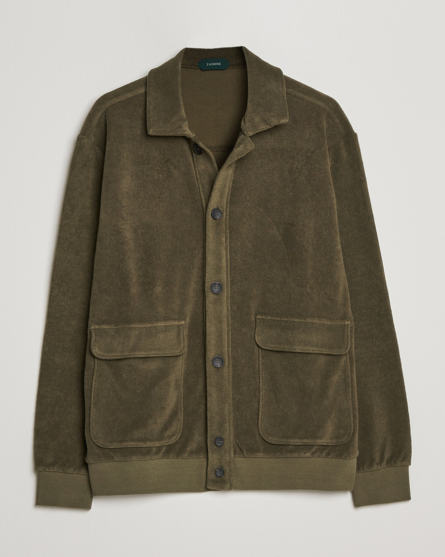 Mies | Puserot | Zanone | Terry Cotton Jersey Jacket Dark Olive