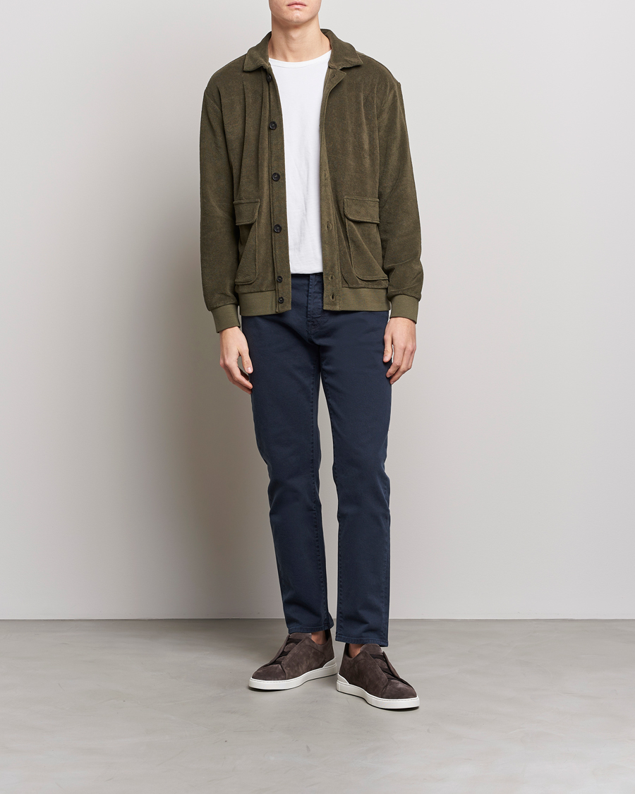 Mies | Puserot | Zanone | Terry Cotton Jersey Jacket Dark Olive