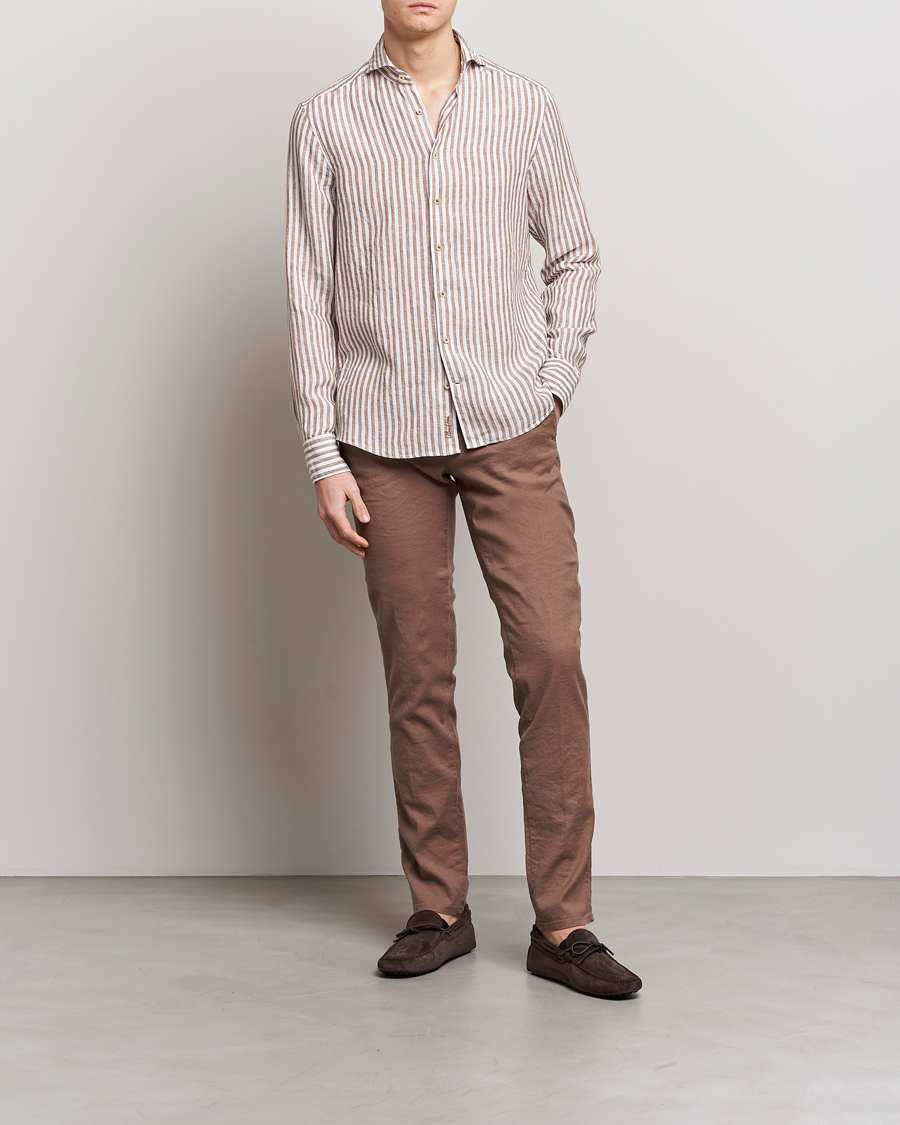 Mies | Housut | Incotex | Slim Fit Cotton/Linen Slacks Brown