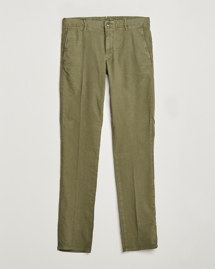Mies | Housut | Incotex | Slim Fit Cotton/Linen Slacks Olive