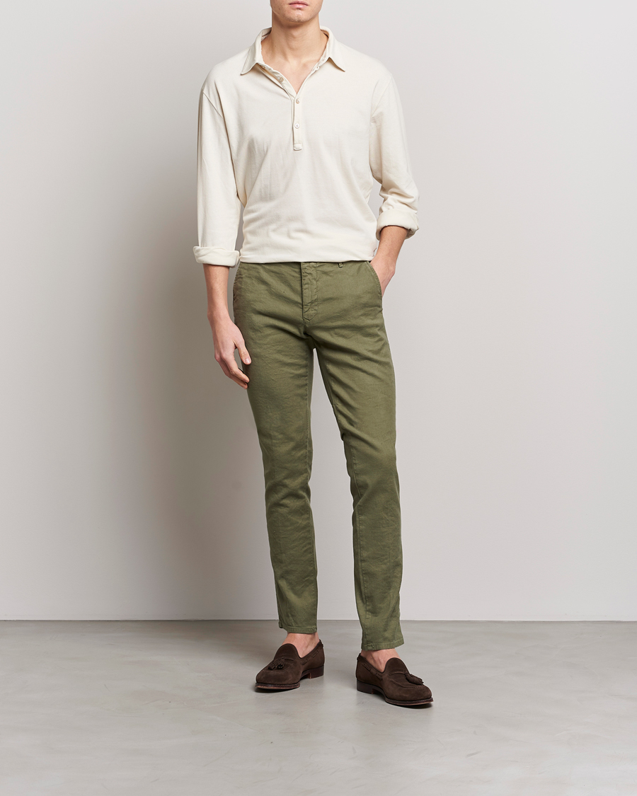 Mies | Housut | Incotex | Slim Fit Cotton/Linen Slacks Olive