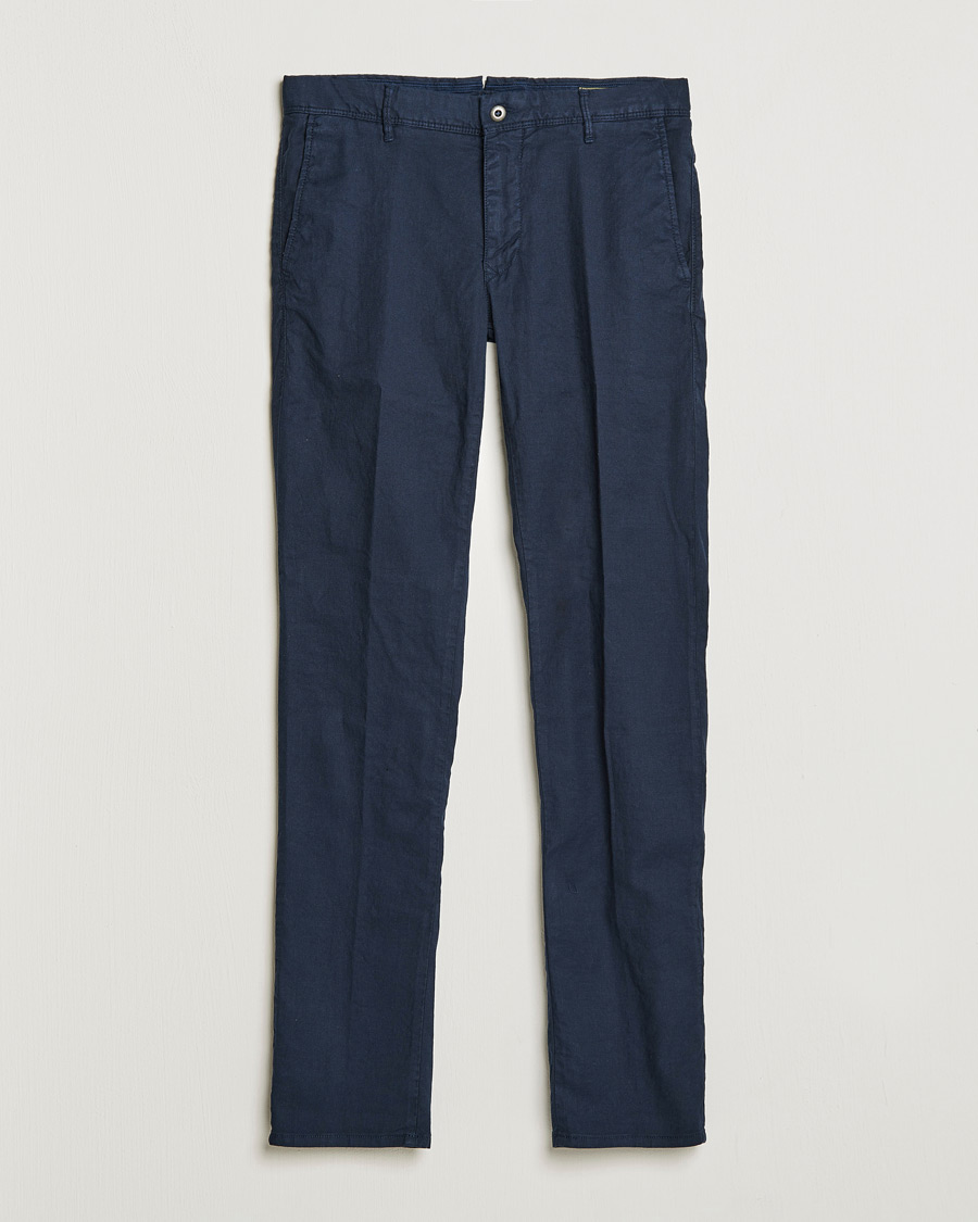 Mies | Housut | Incotex | Slim Fit Cotton/Linen Slacks Navy