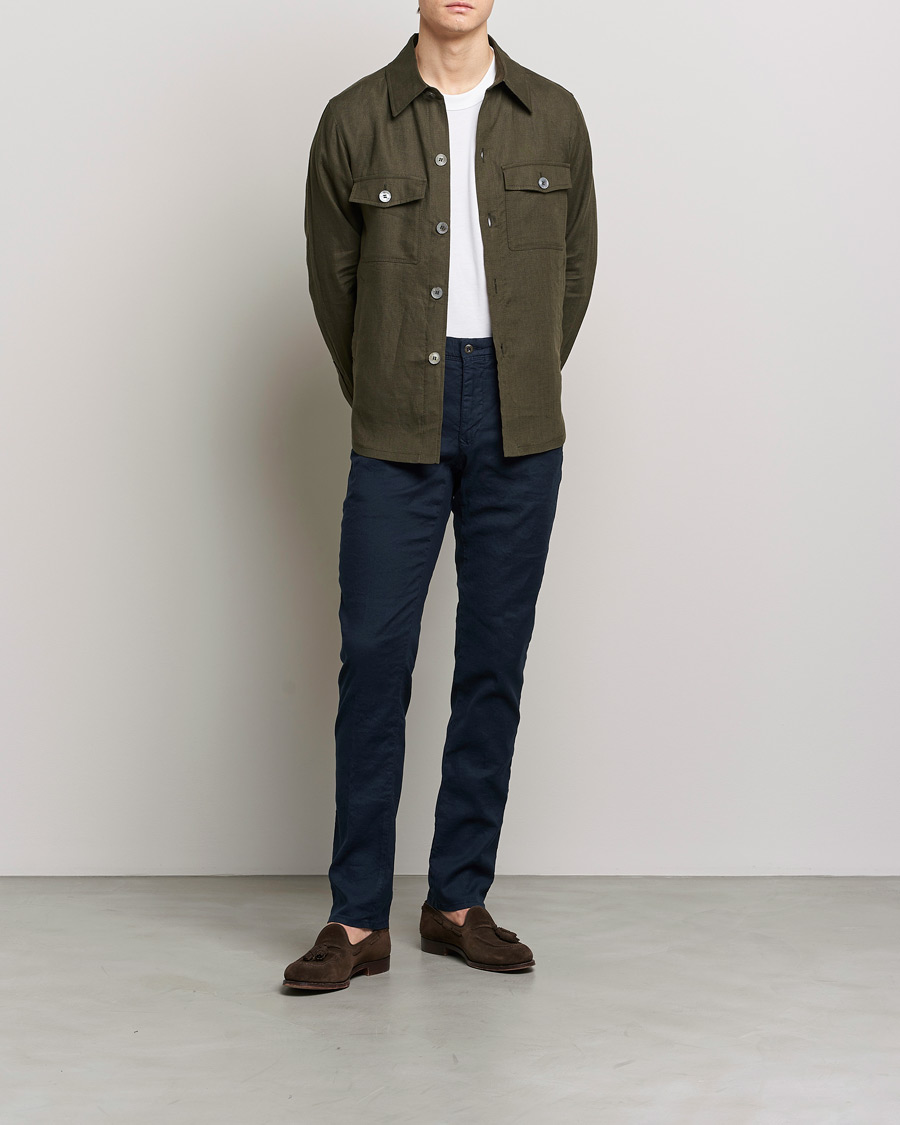 Mies | Housut | Incotex | Slim Fit Cotton/Linen Slacks Navy