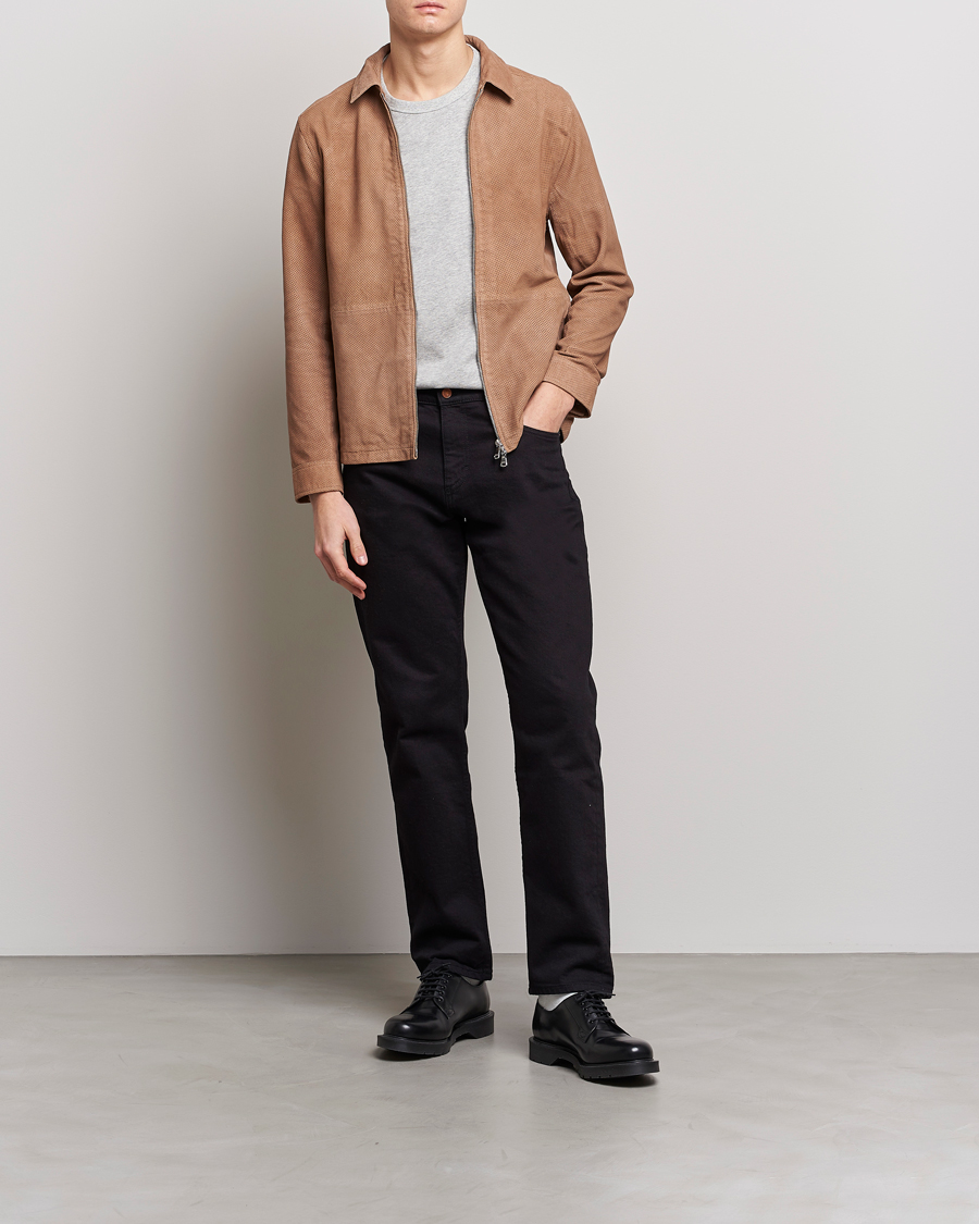 Mies | Takit | J.Lindeberg | Jonah Perforated Suede Overshirt Tiger Brown