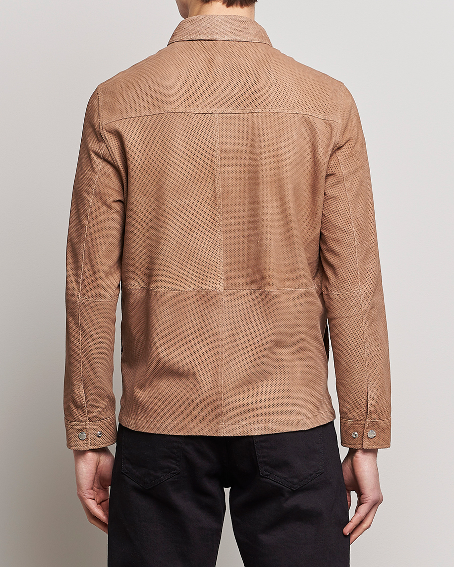 Mies | Takit | J.Lindeberg | Jonah Perforated Suede Overshirt Tiger Brown