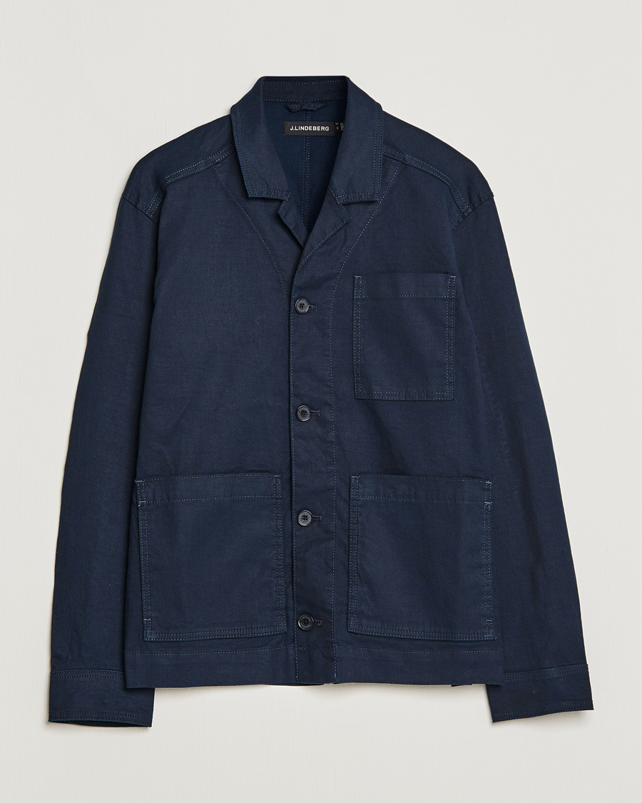 Mies | Kauluspaidat | J.Lindeberg | Errol Linen/Cotton Workwear Overshirt Navy