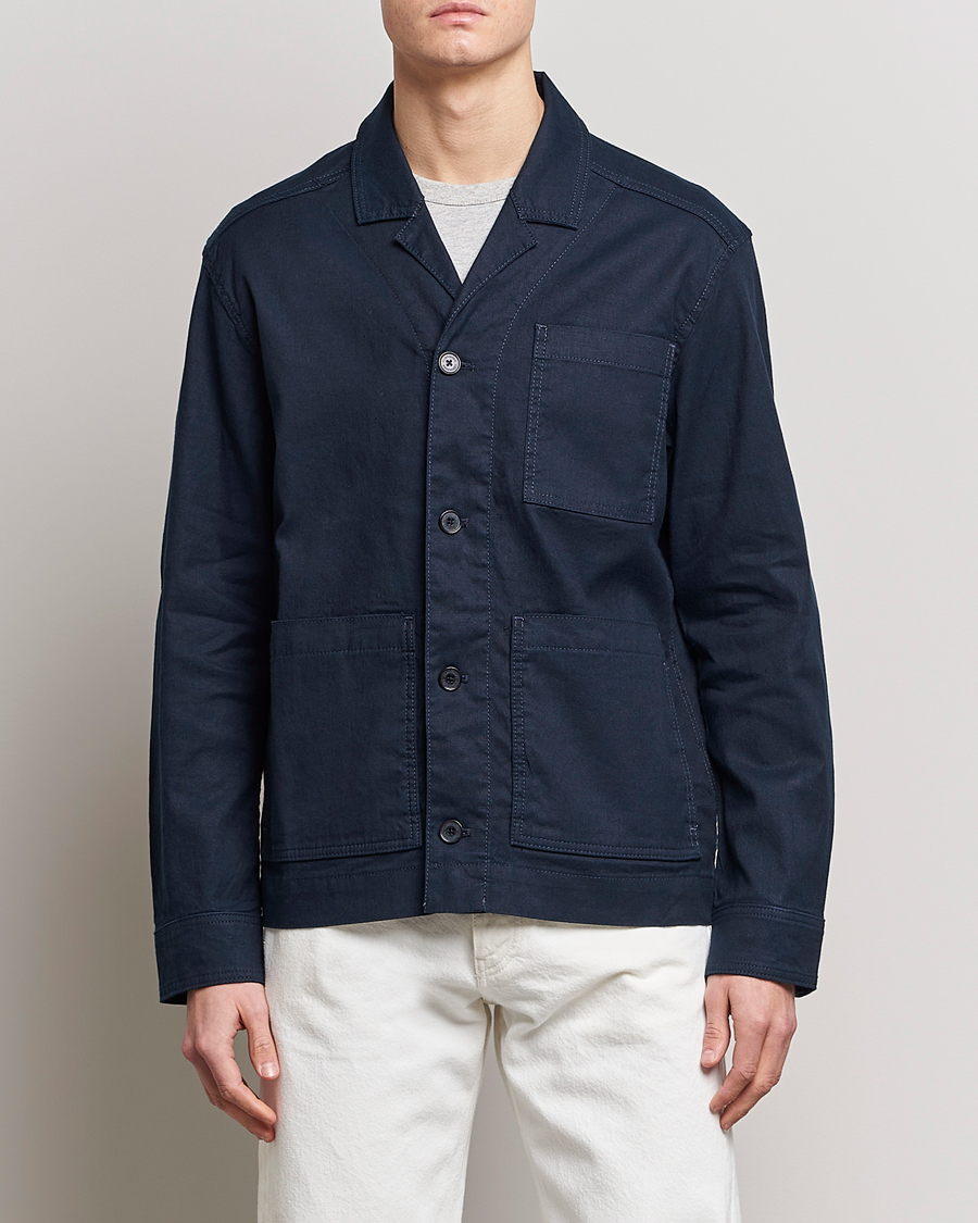 Mies | Paitatakkien aika | J.Lindeberg | Errol Linen/Cotton Workwear Overshirt Navy