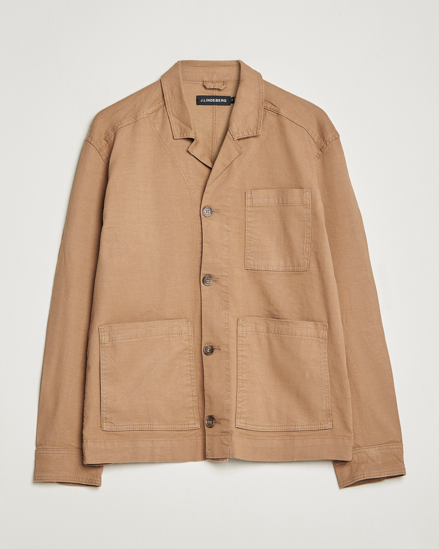Mies | Kauluspaidat | J.Lindeberg | Errol Linen/Cotton Workwear Overshirt Tiger Brown