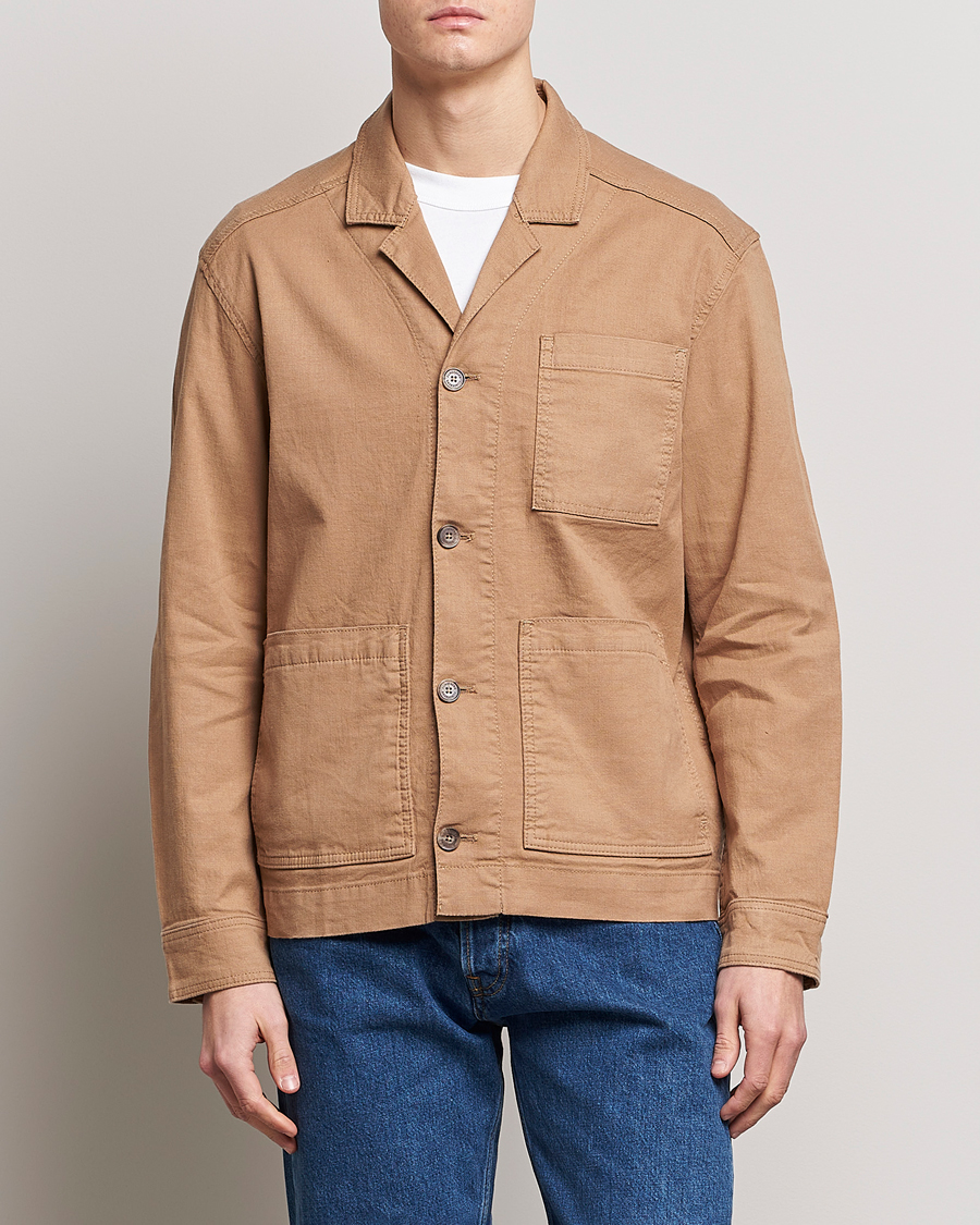 Mies | Paitatakit | J.Lindeberg | Errol Linen/Cotton Workwear Overshirt Tiger Brown