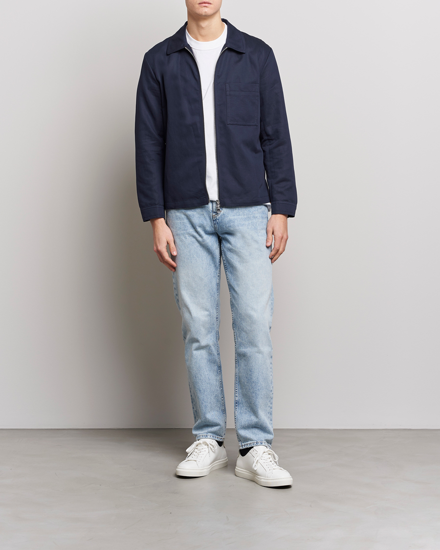 Mies | Kauluspaidat | J.Lindeberg | Jason Cotton/Linen Stretch Zip Overshirt Navy