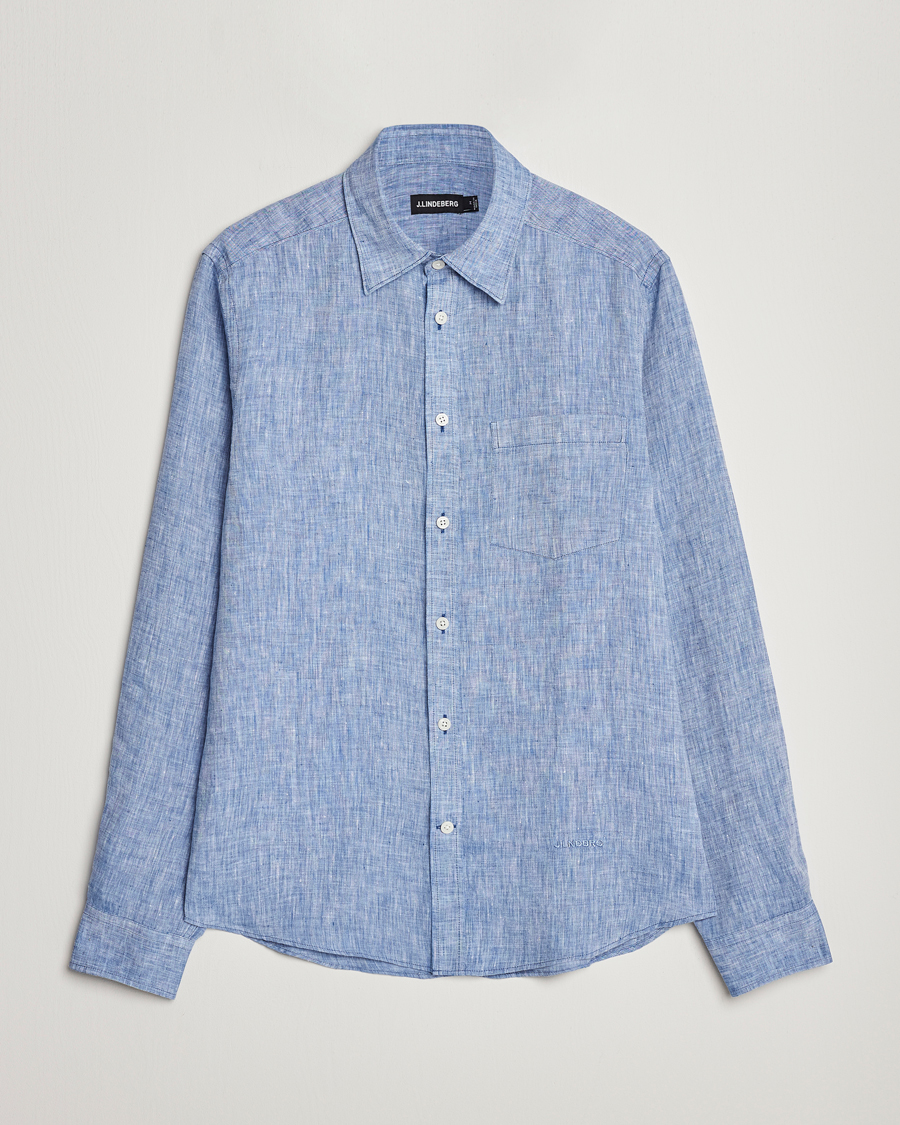 Mies | Kauluspaidat | J.Lindeberg | Slim Fit Linen Melange Shirt Lapis Blue