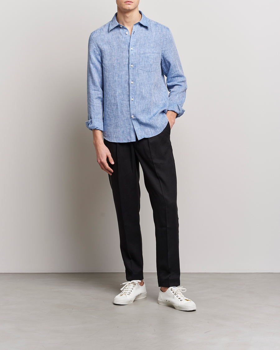 Mies | Kauluspaidat | J.Lindeberg | Slim Fit Linen Melange Shirt Lapis Blue