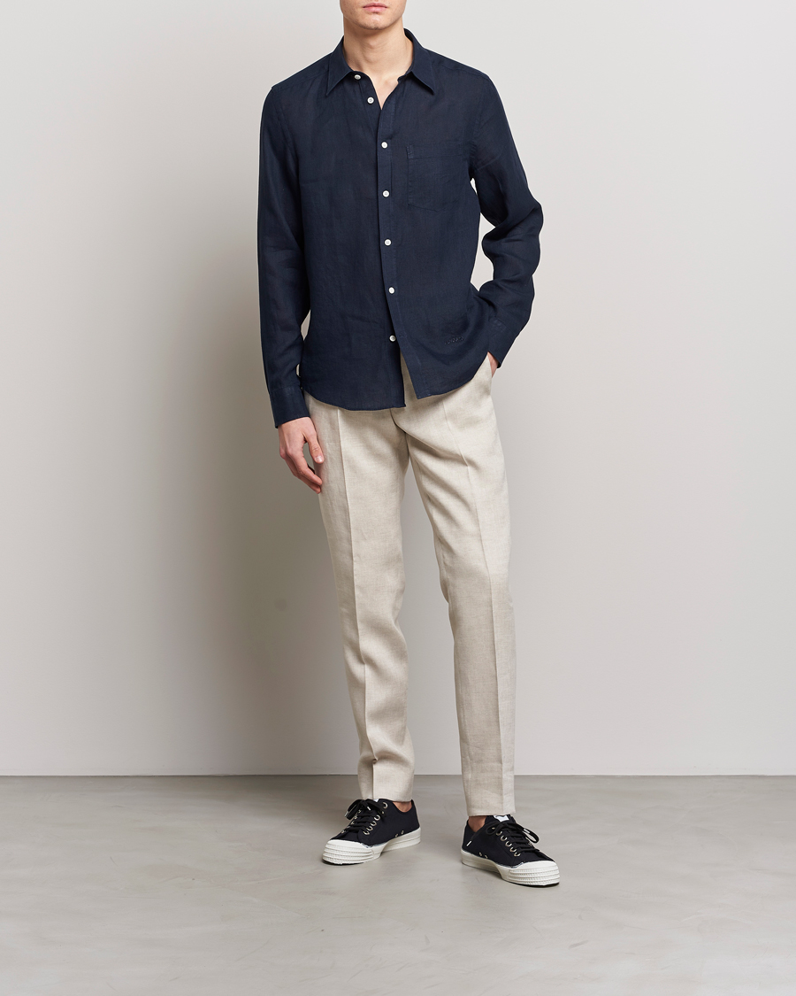 Mies | Kauluspaidat | J.Lindeberg | Slim Fit Clean Linen Shirt Navy