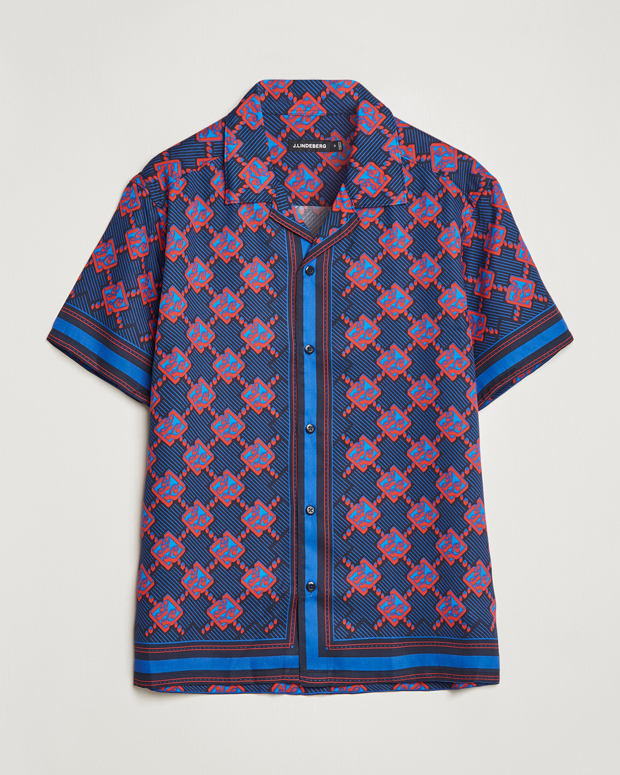 Mies | Kauluspaidat | J.Lindeberg | Elio Diamond JL Print Short Sleev Lyocell Shirt Navy