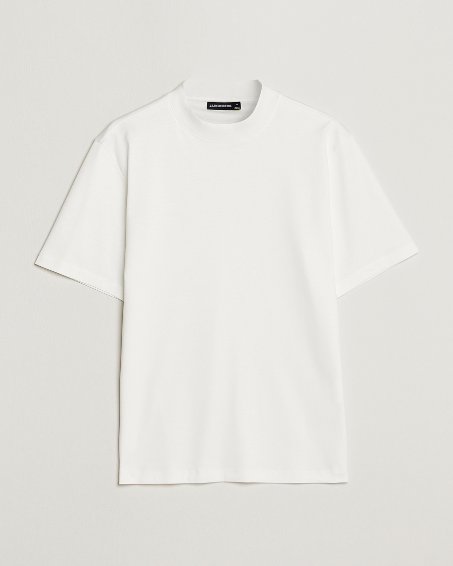 Mies | T-paidat | J.Lindeberg | Ace Mock Neck Mercerized Cotton T-Shirt White