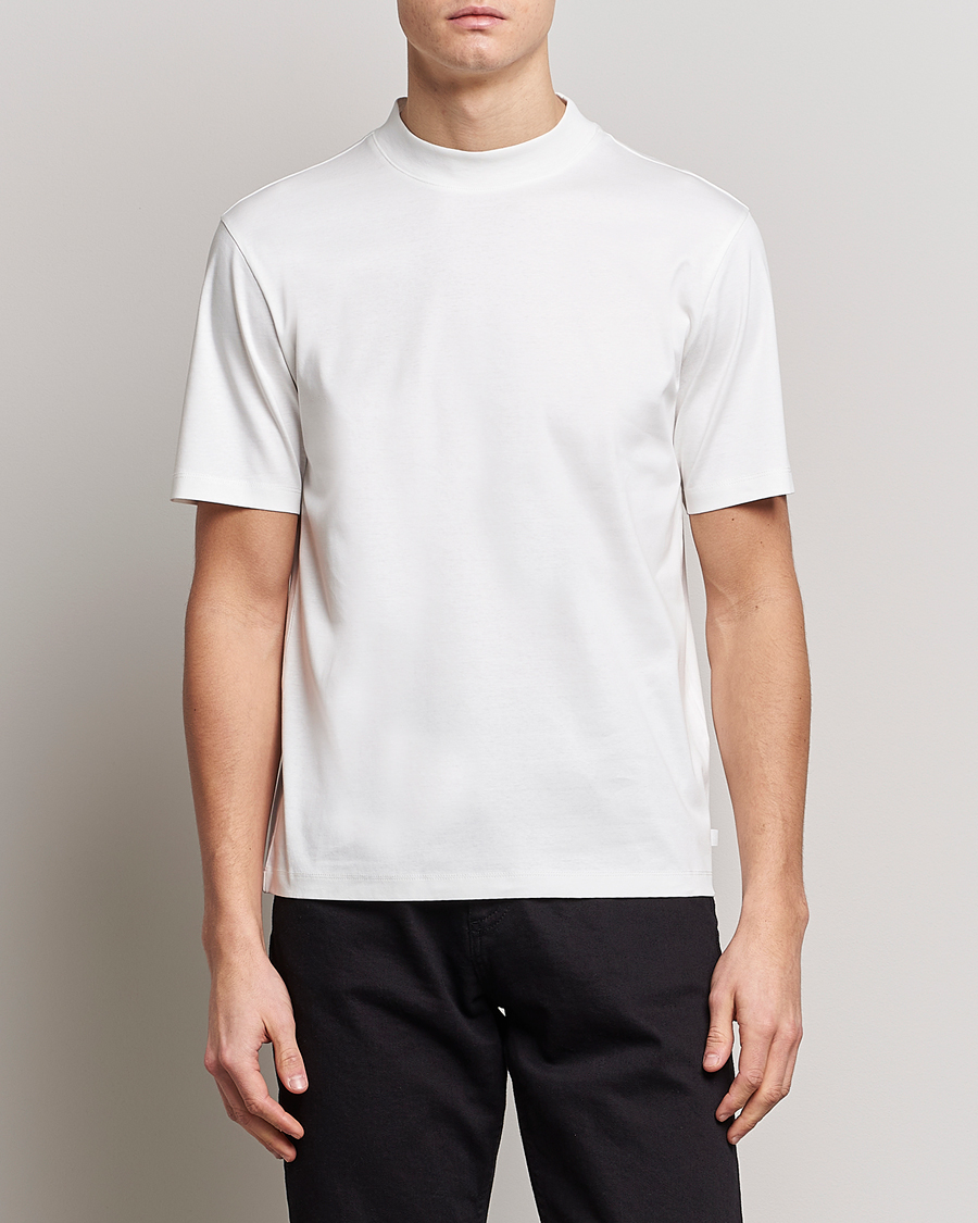Mies | J.Lindeberg | J.Lindeberg | Ace Mock Neck Mercerized Cotton T-Shirt White