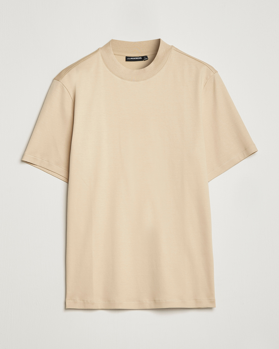 Mies | T-paidat | J.Lindeberg | Ace Mock Neck Mercerized Cotton T-Shirt Safari Beige