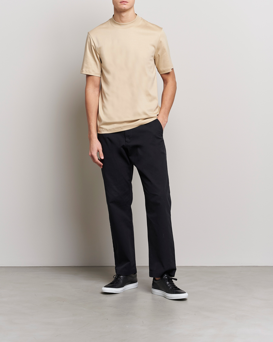 Mies | T-paidat | J.Lindeberg | Ace Mock Neck Mercerized Cotton T-Shirt Safari Beige