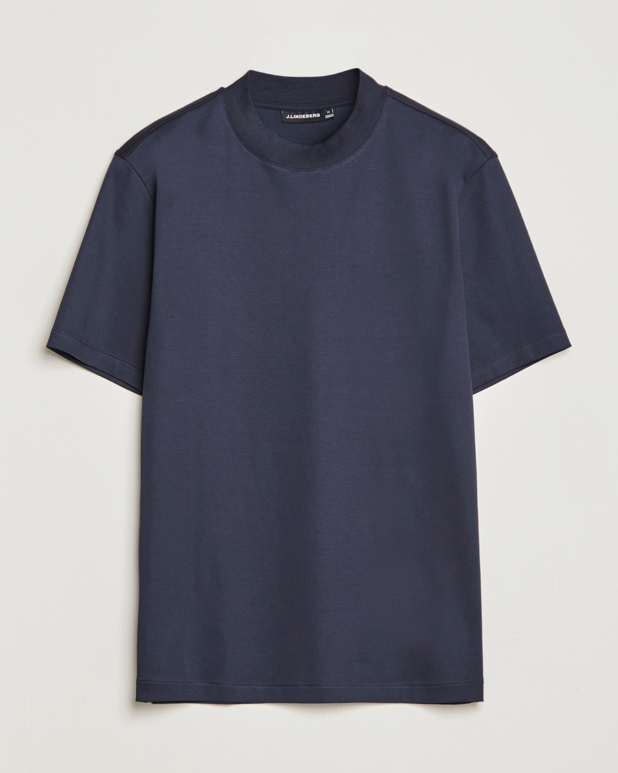 Mies | T-paidat | J.Lindeberg | Ace Mock Neck Mercerized Cotton T-Shirt Navy