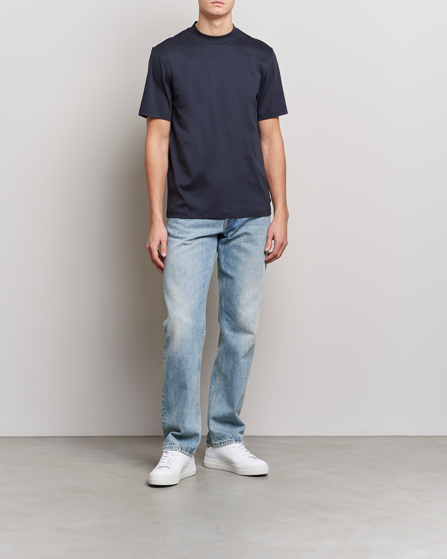 Mies | T-paidat | J.Lindeberg | Ace Mock Neck Mercerized Cotton T-Shirt Navy