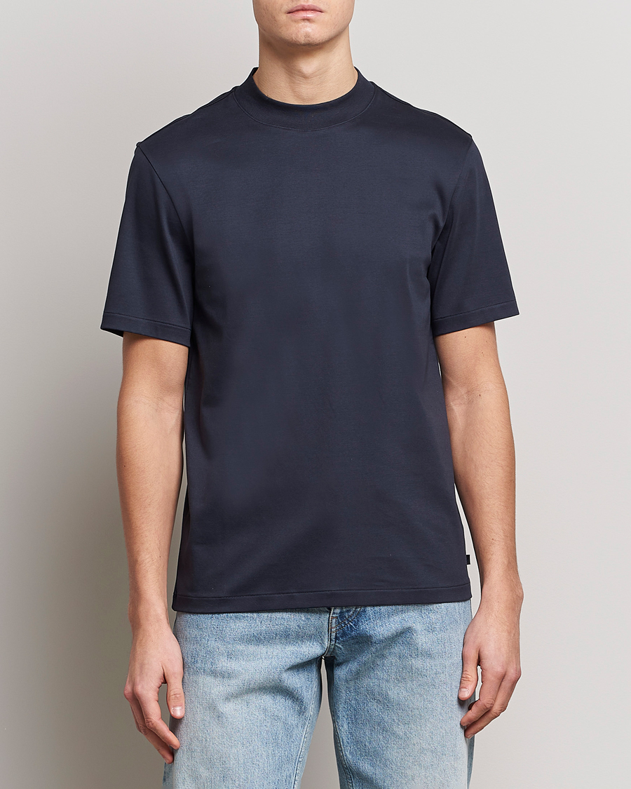 Mies |  | J.Lindeberg | Ace Mock Neck Mercerized Cotton T-Shirt Navy