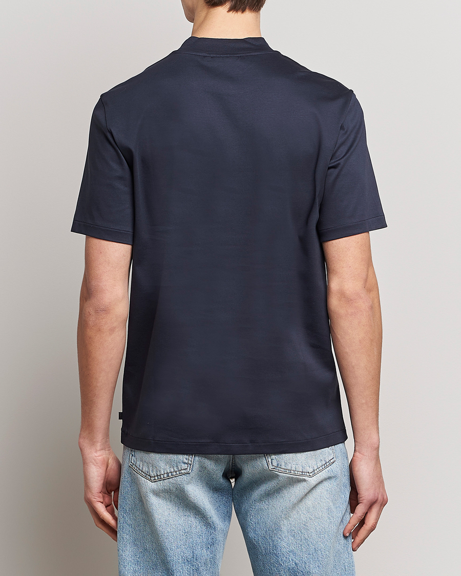 Mies | T-paidat | J.Lindeberg | Ace Mock Neck Mercerized Cotton T-Shirt Navy