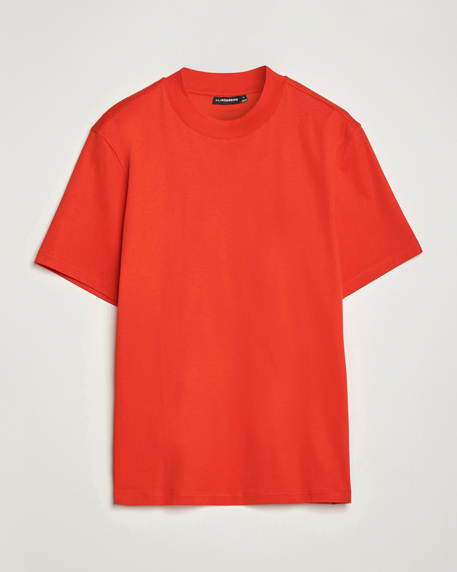 Mies | T-paidat | J.Lindeberg | Ace Mock Neck Mercerized Cotton T-Shirt Fiery Red