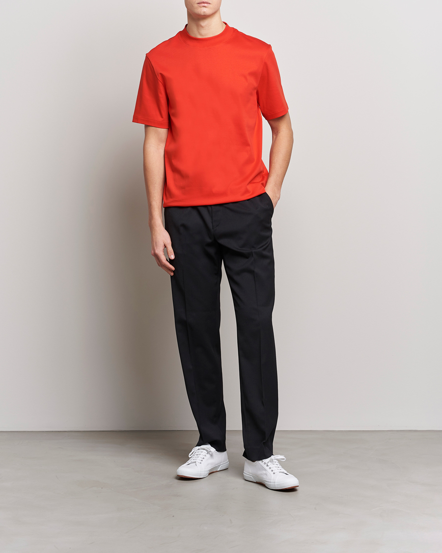 Mies | T-paidat | J.Lindeberg | Ace Mock Neck Mercerized Cotton T-Shirt Fiery Red