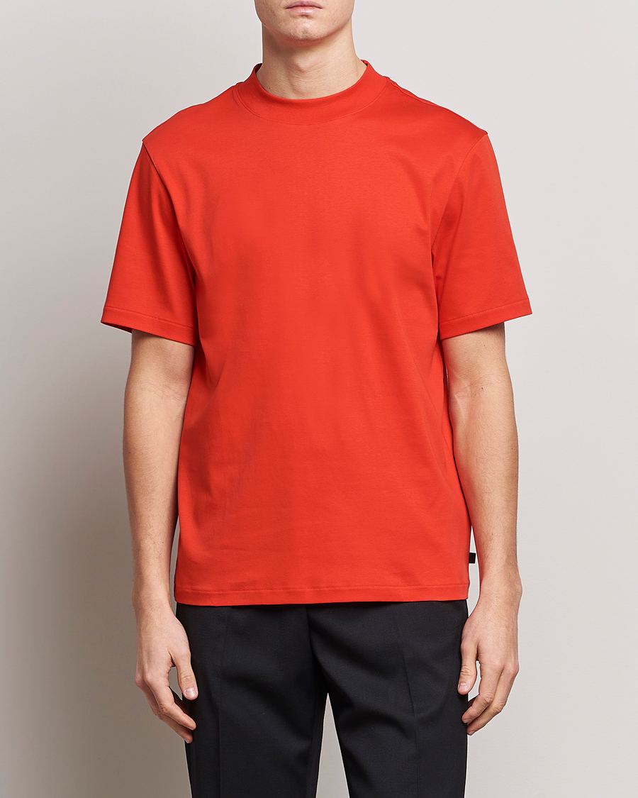 Mies |  | J.Lindeberg | Ace Mock Neck Mercerized Cotton T-Shirt Fiery Red